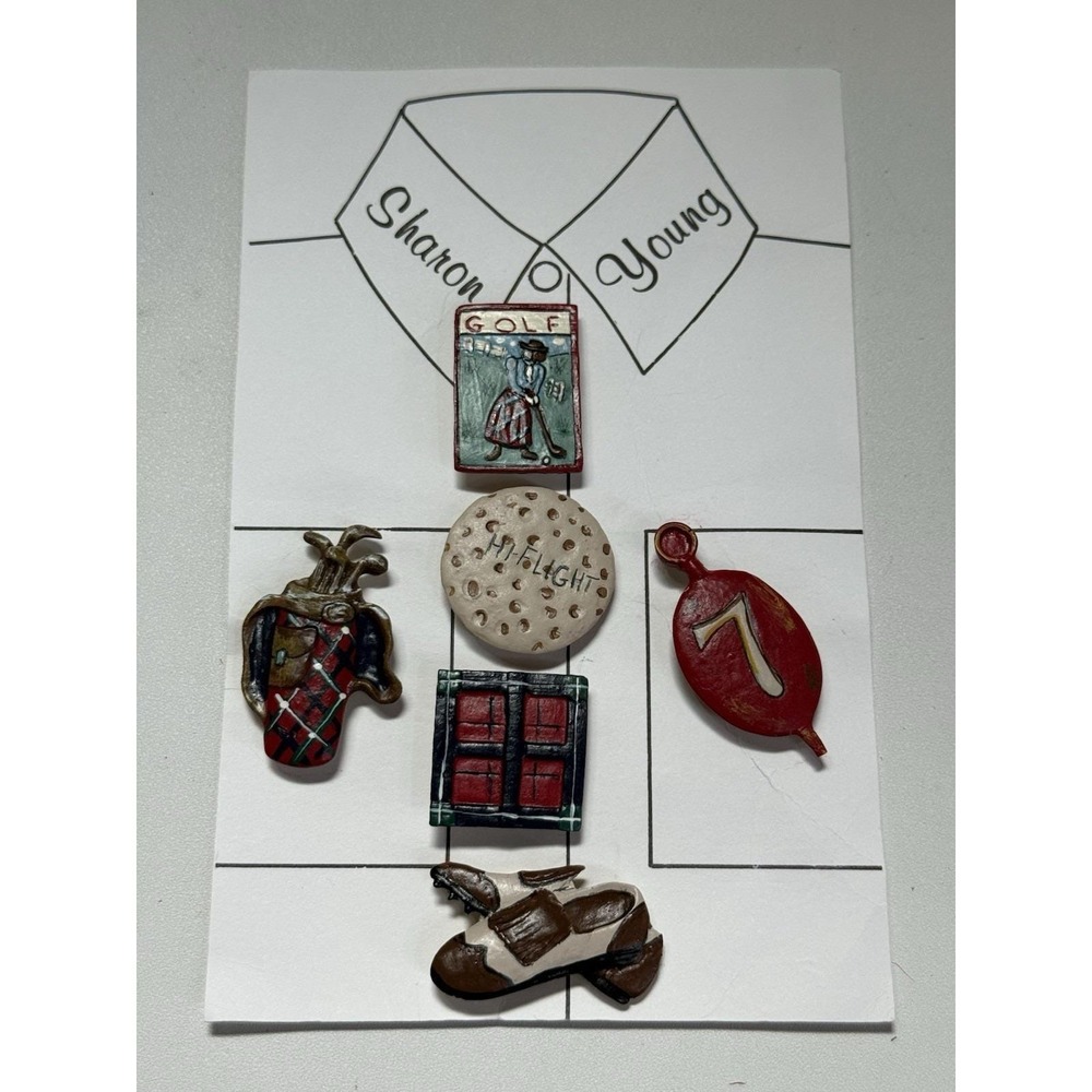 Golf Golfing Shirt Button Covers 6 Vintage By Sharon Young 90's Throwback